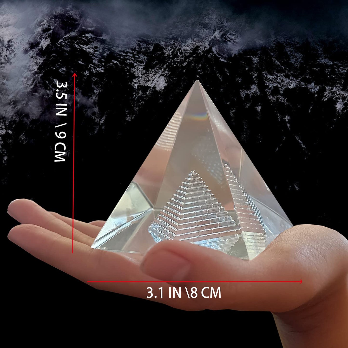Besimple 3.15inch/80mm Clear Crystal Pyramid Prism, Feng Shui Crafts Meditation Crystal for Home Office Art Decor, Pyramids Gift, Stand for Prosperity, Positive Energy and Good Luck