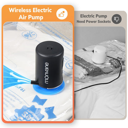 Vacuum Bag Electric Air Pump - Portable Vacuum Pump for Space Storage Bags Powerful Compression Pump for Clothes Blankets (Wireless), Black