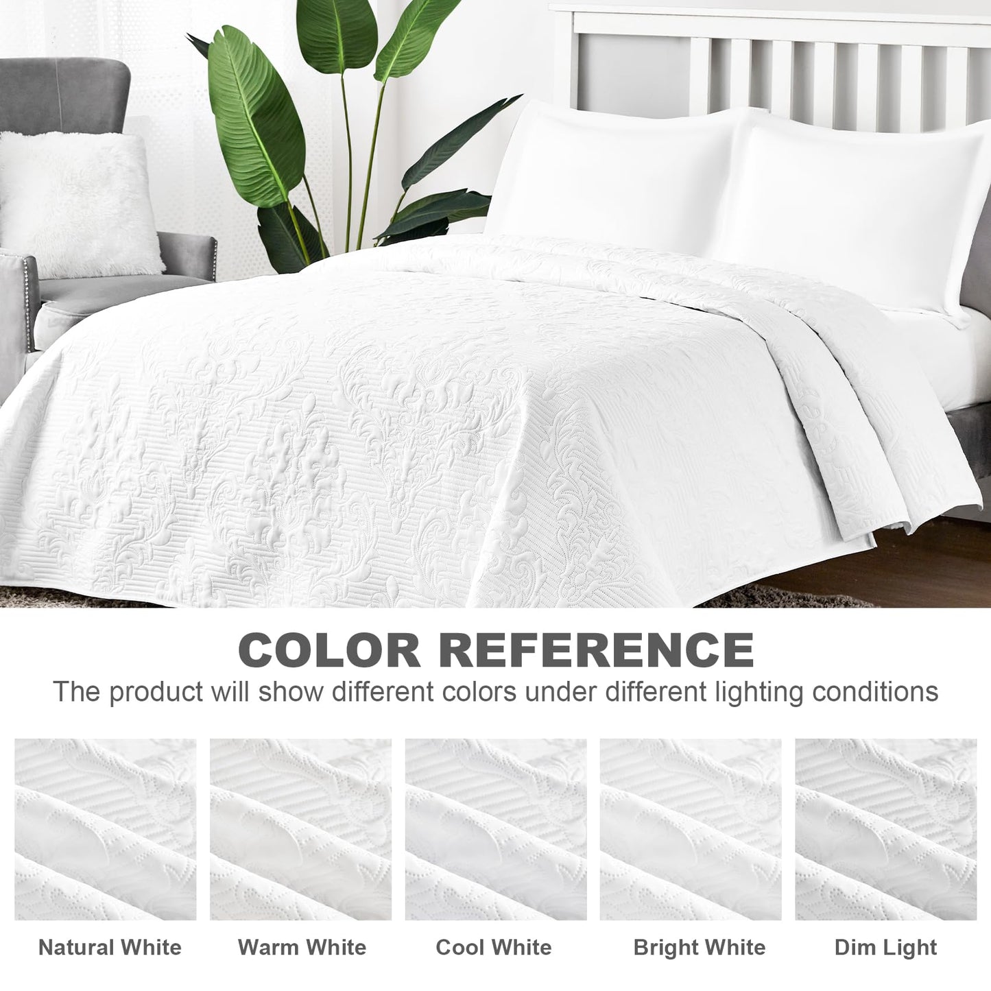 Hansleep White Quilt Queen Size - Ultrasonic Summer Bedspread Queen, Soft Lightweight Coverlet Bedding Set, 3 Pieces (1 Quilt, 2 Pillow Shams)
