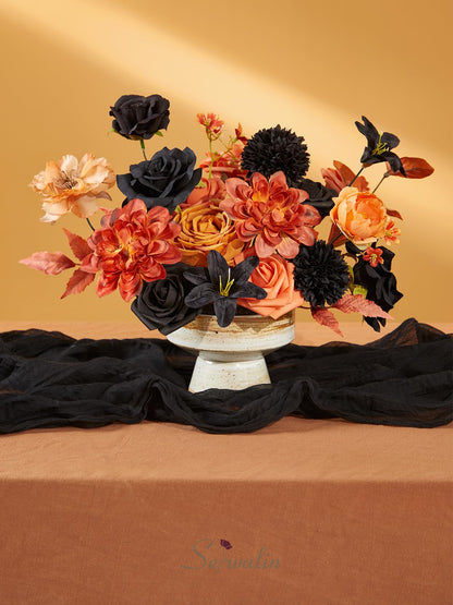 Serwalin Fall Flowers Combo - Black & Orange Artificial Wedding & Halloween Flowers for DIY Bridal Bouquets, Centerpieces & Home Decoration