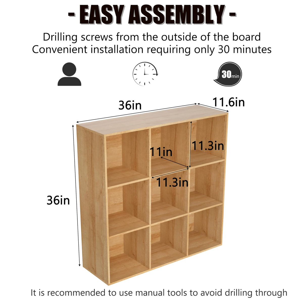 NewBeth Wooden 9 Cube Storage Organizer with Closed Back Panel,White Cube Shelf Cubby Storage Organizer with Compartments for Living,Bookshelf, Easy to Install (Oak, 9 Cube-11in)