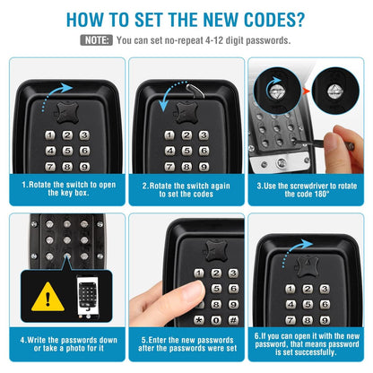 BKNOOU Key Lock Box Wall Mount with Code, Key Lock Box for Outside, Waterproof Key Safe Extra Large Lockbox for Keys Outdoor, 12-Digit Combination Key Storage Box Spare Hider for Home Garage