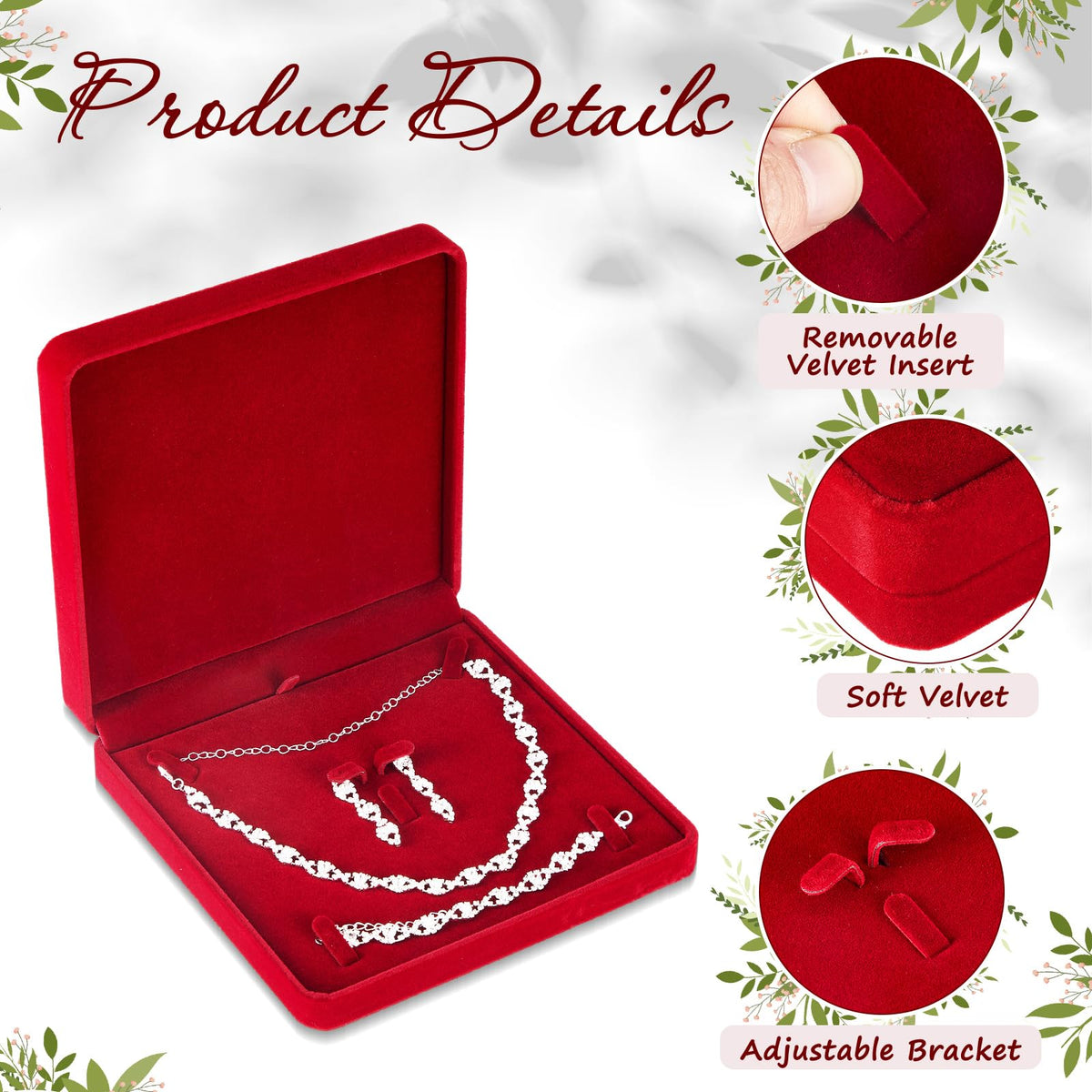 Yinkin 6 Pcs Velvet Jewelry Set Box Jewelry Display Case Earring Ring Bracelet Necklace Gift Box Pearl Necklace Storage Case for Mother's Day Wedding Travel Anniversary(Wine Red)
