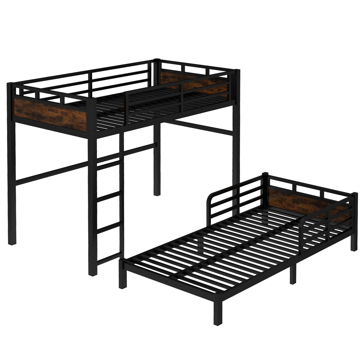 Twin XL Over Twin XL Bunk Bed with Headboard and Full Length Guardrail, Separable Bunk Bed, Heavy Duty Bunk Beds Can Turns Into Loft Bed and Platform Bed, Black