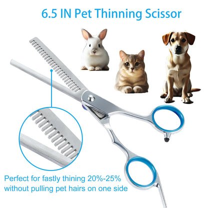 5 in 1 Premium Dog Grooming Scissors, Professional Dog Scissors for Grooming with Safety Round Tips, Lengnoyp Stainless Steel Thinning Shears, Pet Cat Shears for Grooming Kit