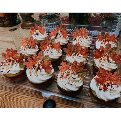 Weraru 90 Pcs Edible Fall Leaves Gold Leaf Cupcake Toppers, For your Party Cake Toppers Decoration