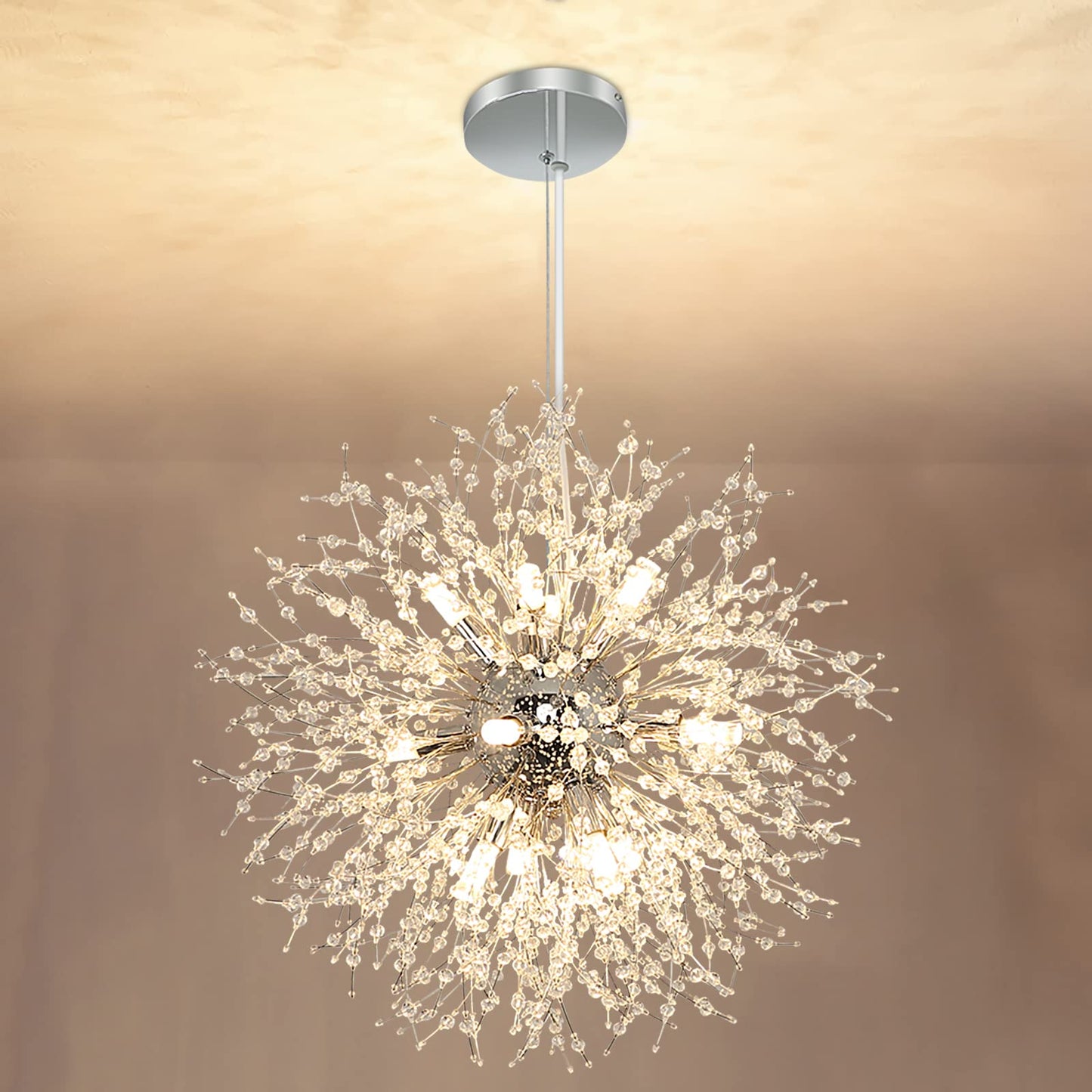 Depuley Crystal Chandeliers, 12 Lights Modern Dandelion Firework Sputnik Chandelier Pendant Light Fixtures for Living Room, Dining Room, Bedroom, Kitchen, Porch, G9 Bulbs