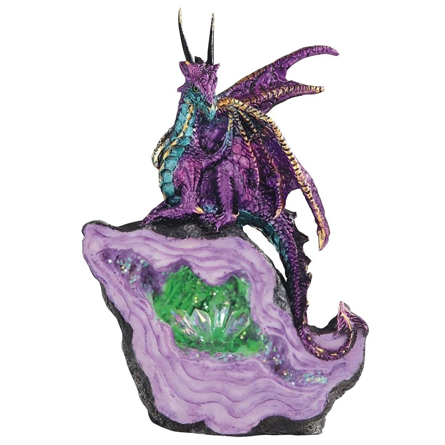 ICE ARMOR 6.75" H Pink/Purple Dragon on Green Faux Crystal Stone with LED Light Statue Fantasy Decoration Figurine