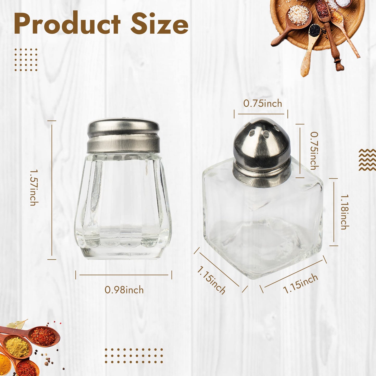 Set of 12 Mini Salt & Pepper Shakers,Spices Seasonings Jar Transparent Stainless Steel Top Glass Jars Party Supplies (Square)