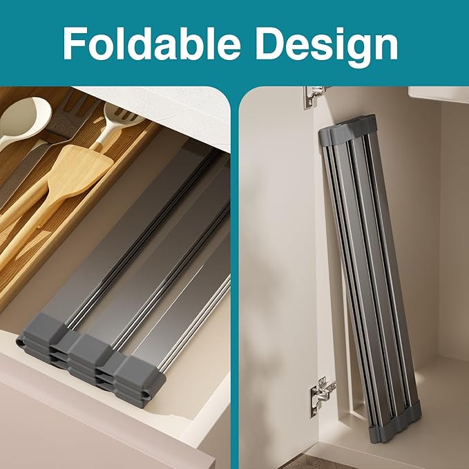 Aluminum Roll Up Dish Drying Rack Over The Sink, 17.7" x 13.4" Rust-Proof
