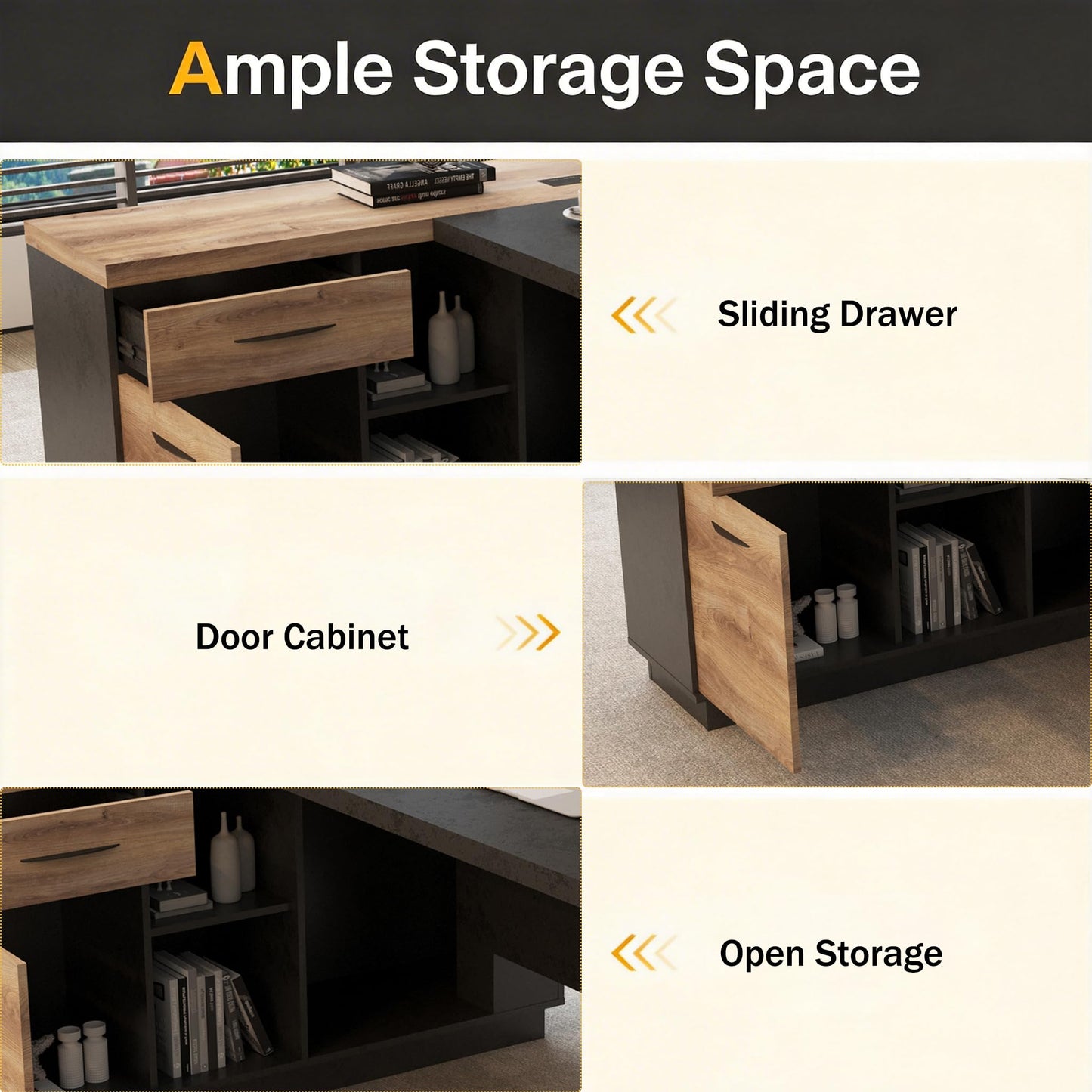 ONNAHOMEStlyle 78.74 Inch L Shaped Office Desk with Drawers & Built-in Power Access, Large Executive Workstation with Storage Cabinet, Modern Wooden Desk for Business or Home Office (claybank, Left)