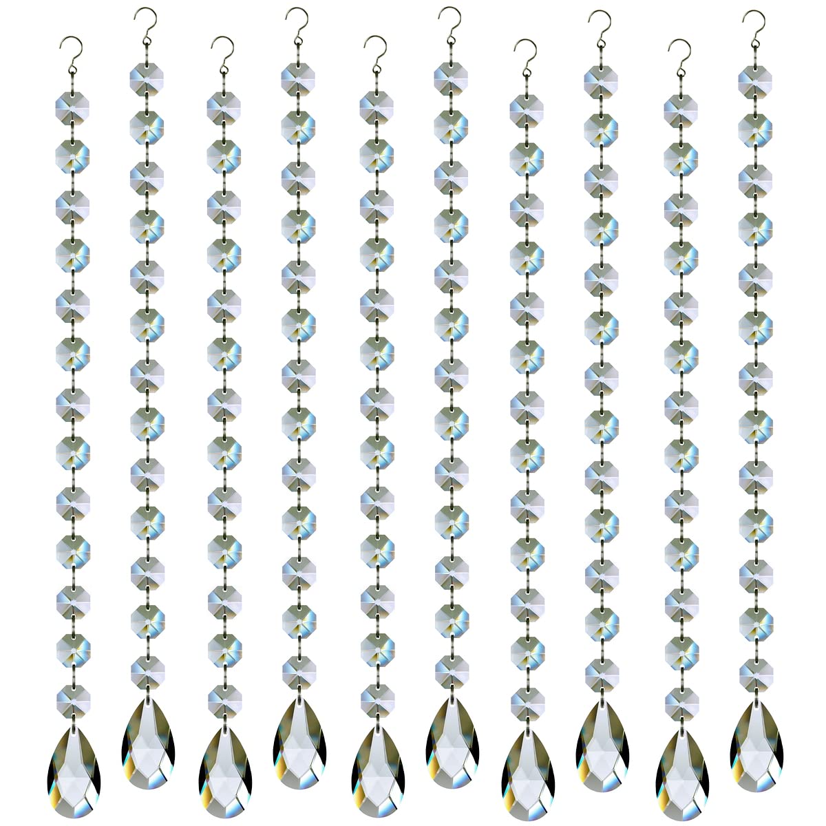 1ft 10pcs Teardrop Crystals Garland, Hanging Chandelier Crystals Prism Beads Chain for Wedding Home Decoration Clear GOLDENHAITAI