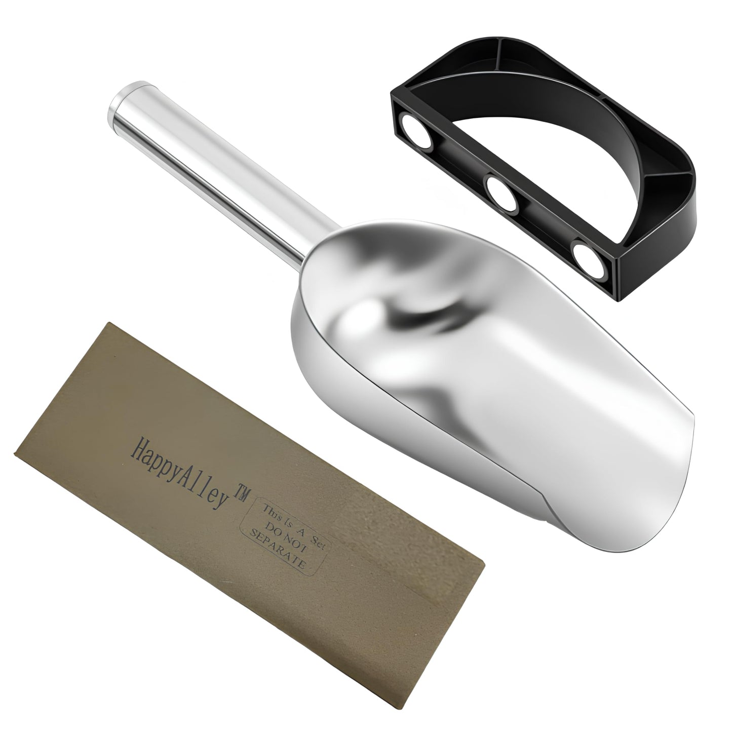 HappyAlley Ice Scoop with Magnetic Scoop Holder Compatible with GE Opal 2.0 Nugget Ice Makers, 9 In Low-Carbon Stainless Steel Alloy Scooper for Kitchen Refrigerator Accessory Pet Food Scooper(Black)