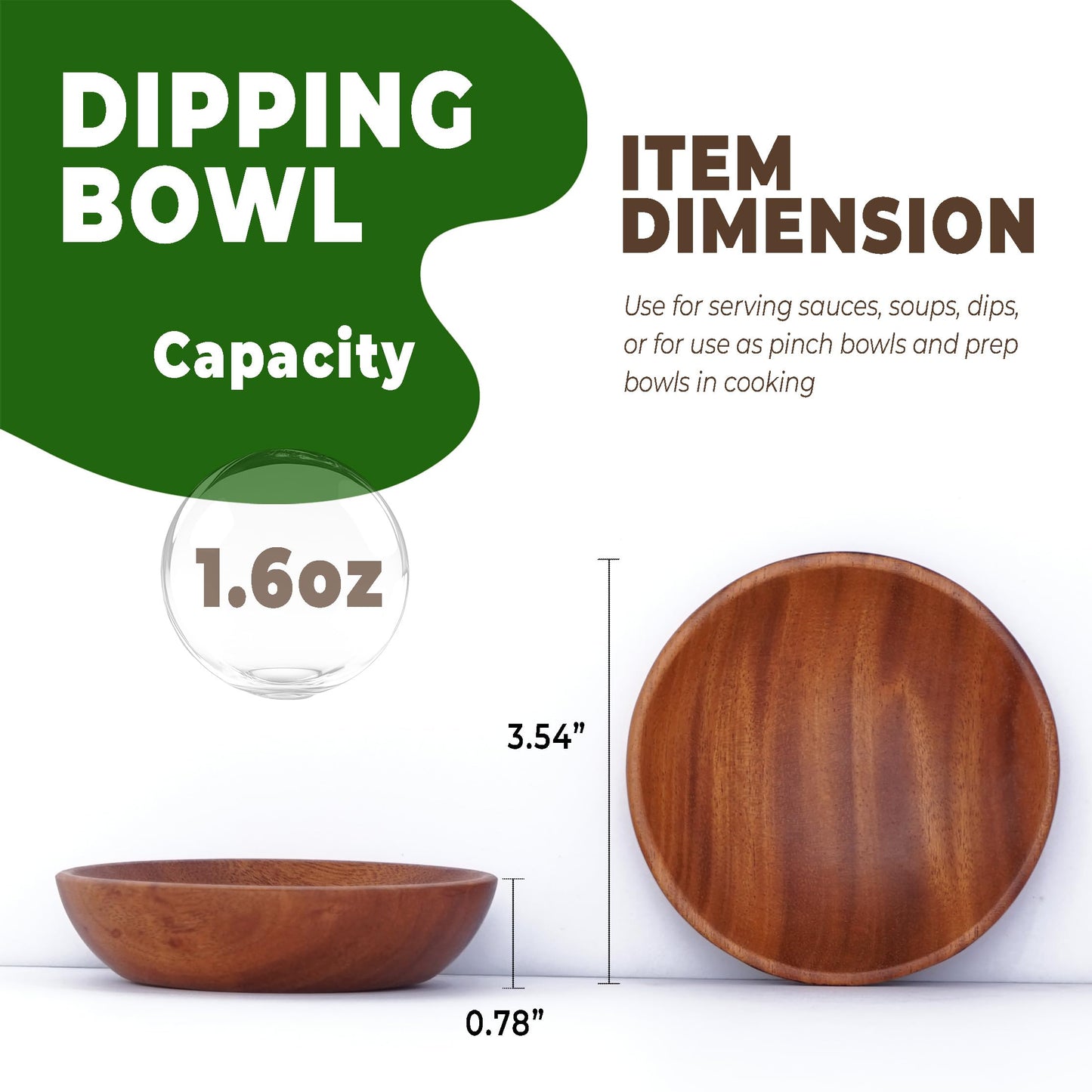 VieWood Mini Wooden Bowl Set of 4 (3.54" Diameter x 0.78" Height) for Condiments, Dip Sauce, Ketchup, Small Wood Bowl for Jam, little Prep, Olive (Round)