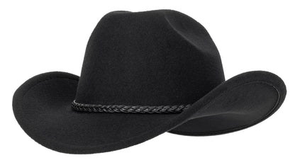 Retro Western Cowboy Hat for Men Women, Wide Brim Felt Cowgirl Fedora Hats with Braided Rope Band M