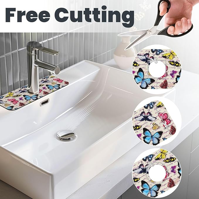 Butterfly Beautiful Vintage Butterflies Kitchen Sink Splash Guard Faucet Mat 1