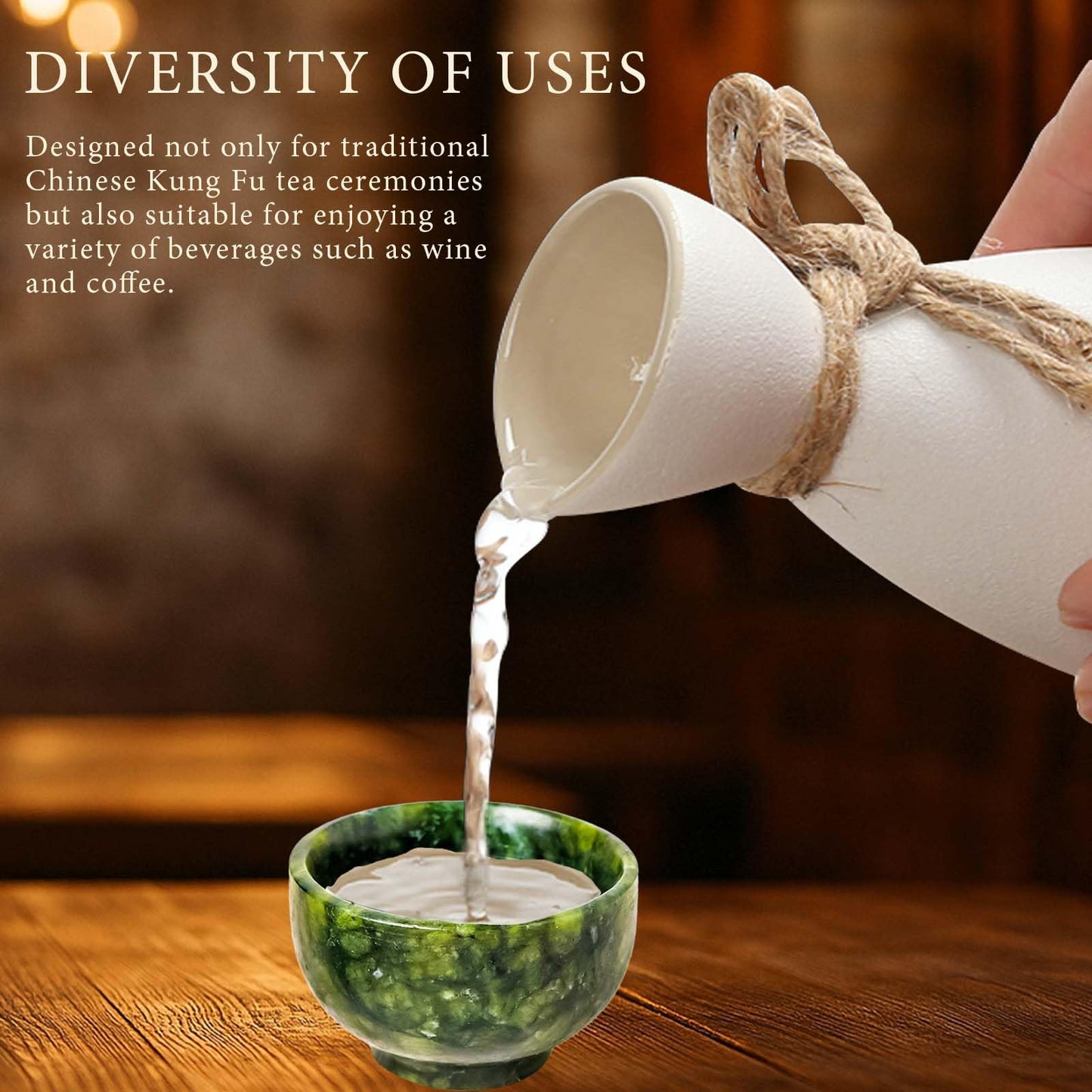Runyangshi 2PCS Natural Jade Tea Cup Set Green Jade Healing Crystal Water Cup Hand Carved Bowl Gongfu Tea Set Reiki Meditation Home Decor Gift (atrovirens)