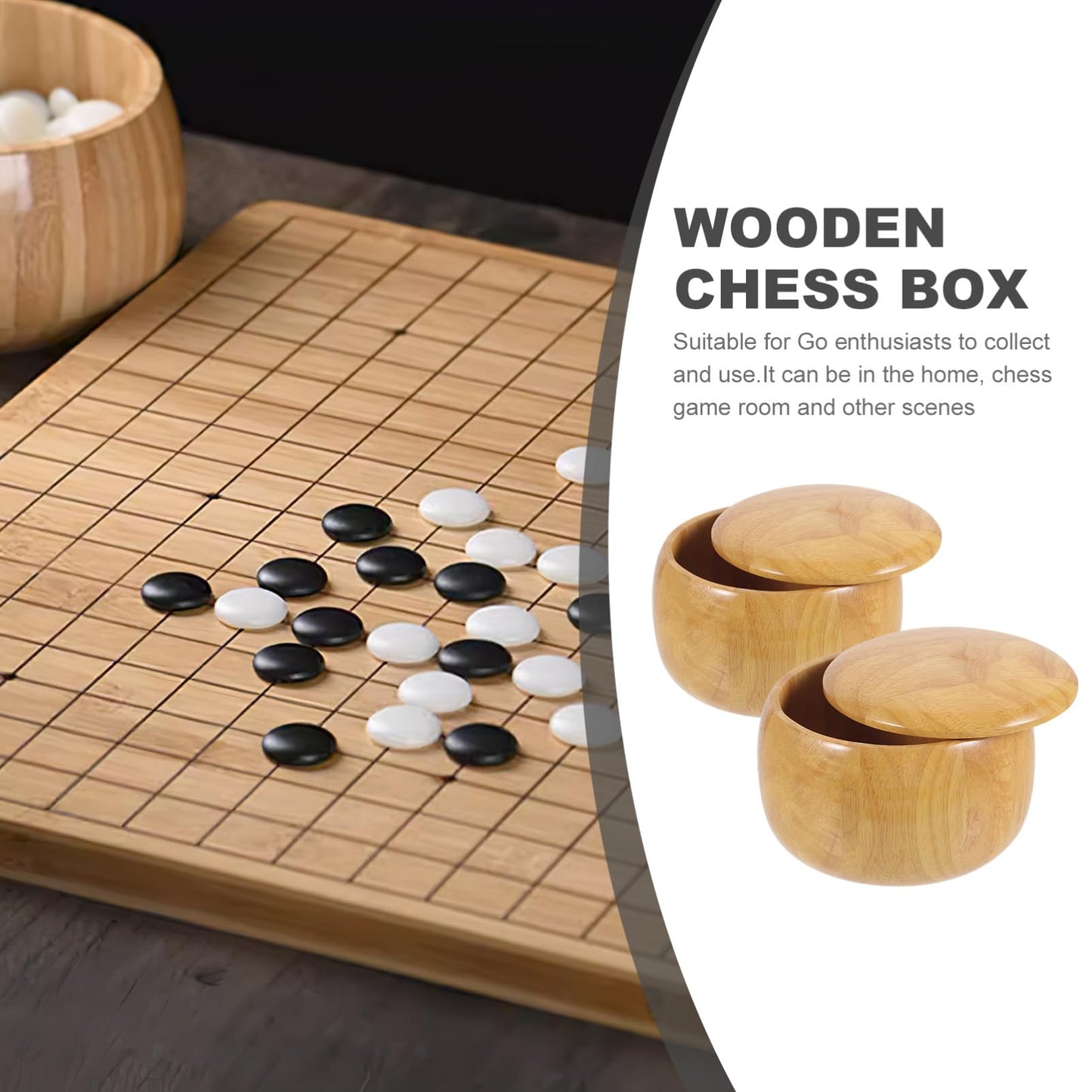 2pcs Go Chess Pieces Storage Wooden Chess Pieces Bowl Lid Go Jar Storage Container Pot