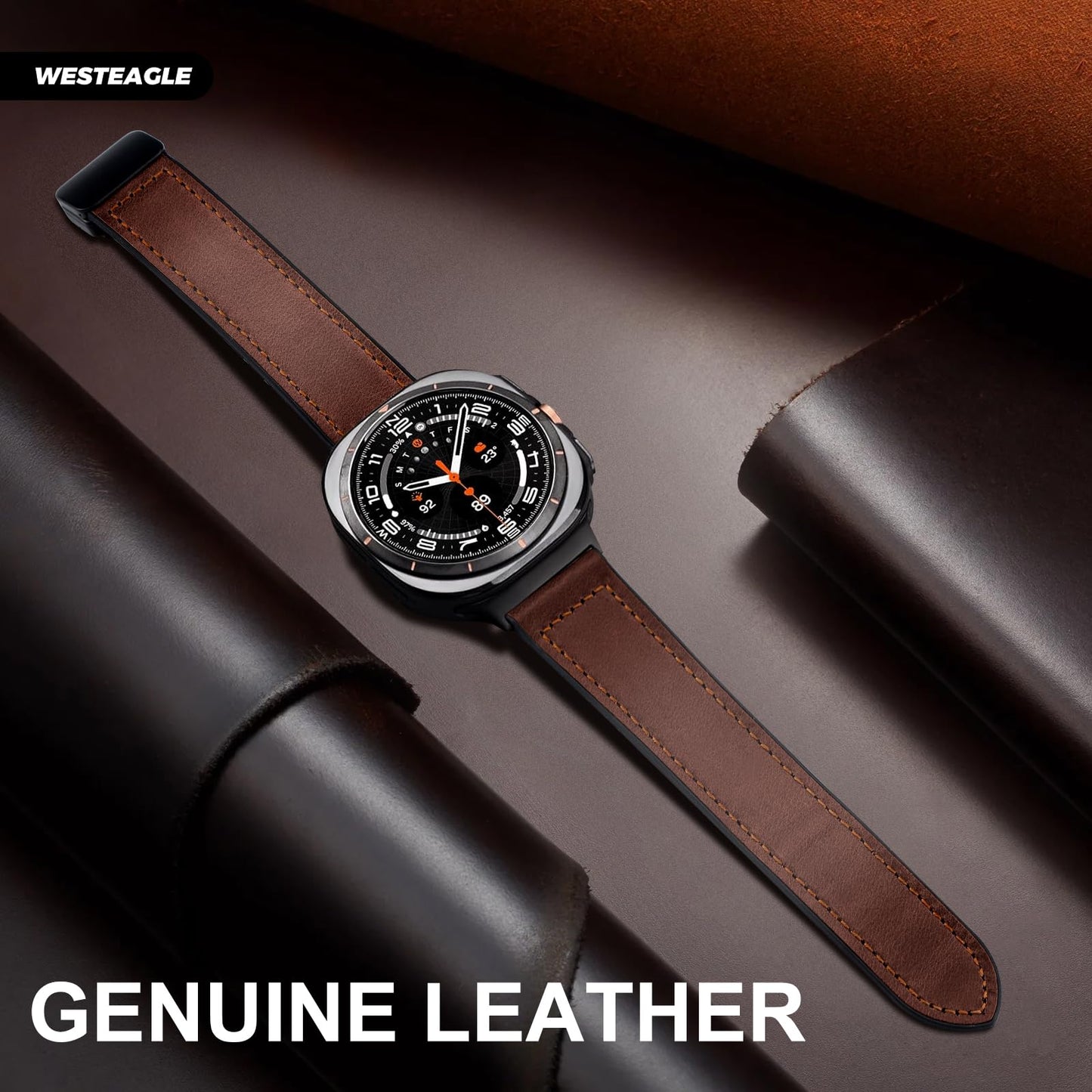WestEagle Magnetic Leather Watch Band Compatible with Samsung Galaxy Watch Ultra 47mm (2024) Magnetic Buckle Design Adjustable Classic Wristbands Accessories Replacement Straps for Men and Women, A1