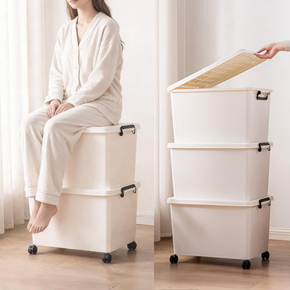 Duufiell 3 Extra Large Storage Bin with 4 Quiet 360° Swivel Casters - 55cm Tall Heavy Duty Organizer with Snap-On Lid, Dust-Proof Moisture-Proof, Stackable Design for Living Room, Bedroom, Study