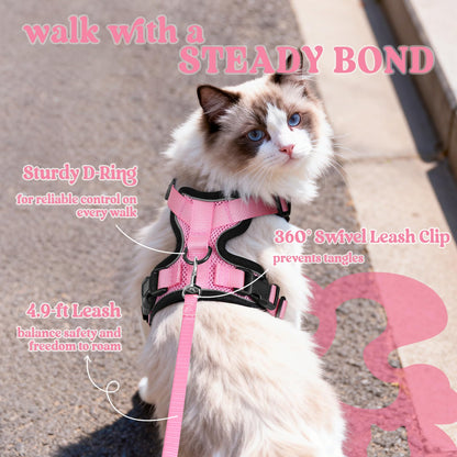 rabbitgoo Cat Harness and Leash for Walking, Escape Proof Soft Adjustable Vest Harnesses for Cats, Easy Control Breathable Reflective Strips Jacket, Pink, S