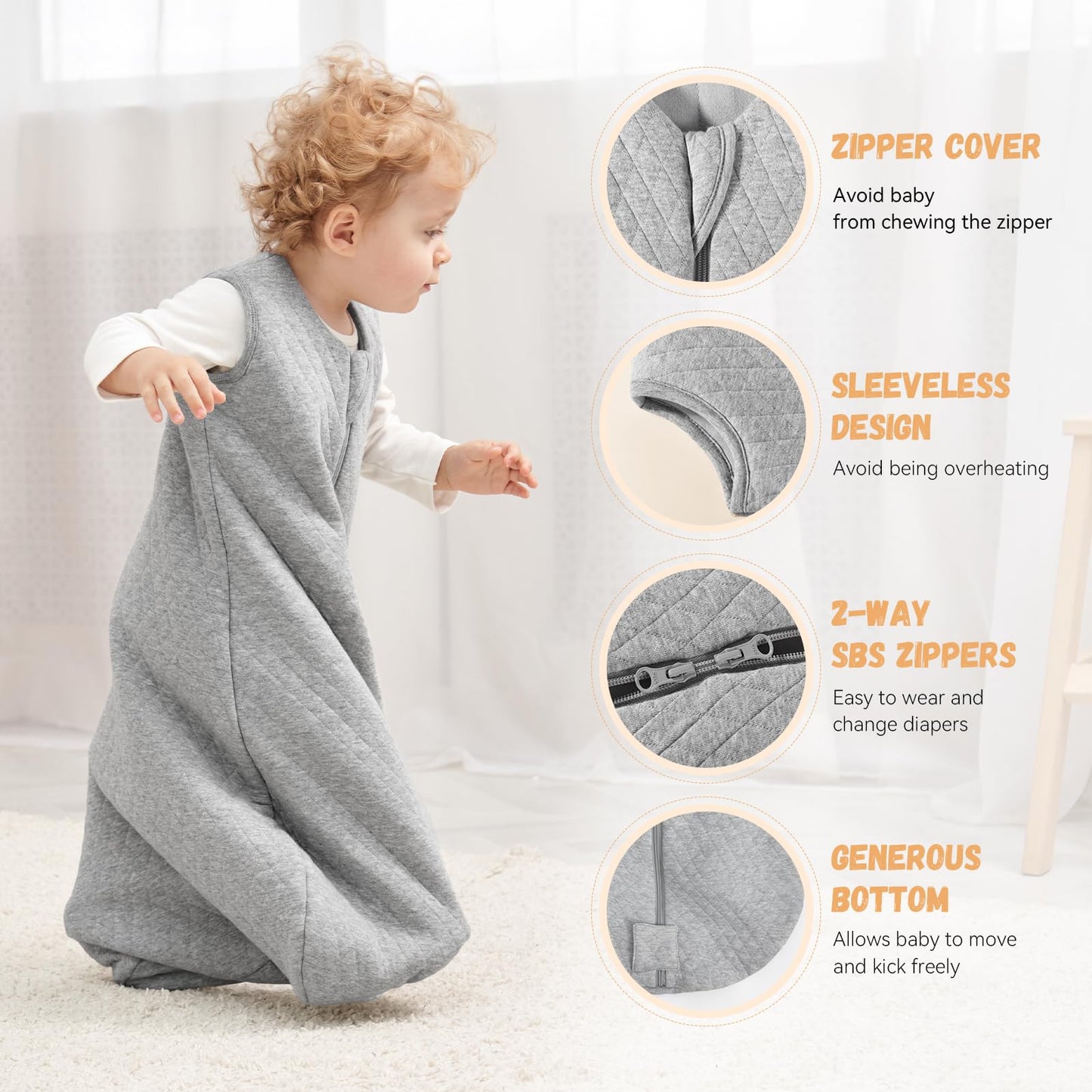 Yoofoss Baby Sleeping Bag 2.5 Tog - 6-12 Months Winter Sleeping Bag Baby 100% Organic Cotton Sleep Sack for Newbron Infant Toddler Quilted Warm Soft
