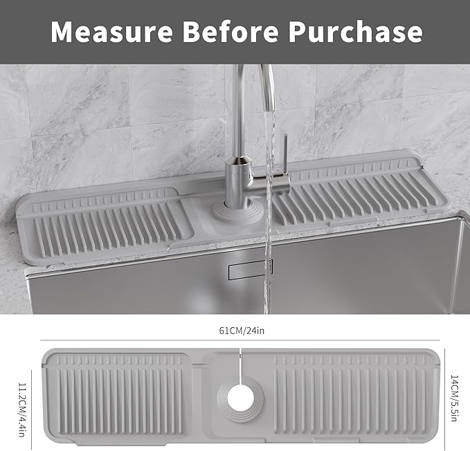 WAFT YEARN 24X5 Inch Silicone Durable Faucet Mat Kitchen Sink Splash Guard