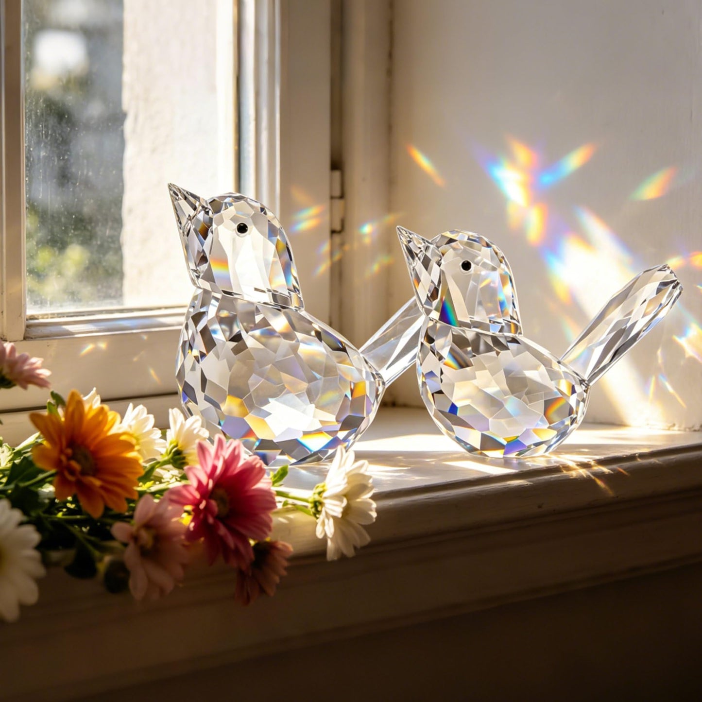 YWHL 2Pcs Clear Crystal Bird Figurines, Handmade Glass Birds Gifts for Women Men, Art Animals Decorative Ornament Collectible Figurine (Clear)