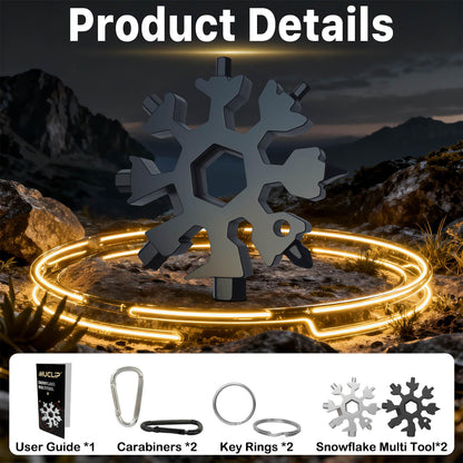 Stocking Stuffers for Men 2025 - Snowflake Multi Tool 2 Pack, Christmas Gifts for Him - Stainless Steel Multitool with Carabiner & Wrench,White Elephant Gifts for Coworkers, Adults (Silver+Black)