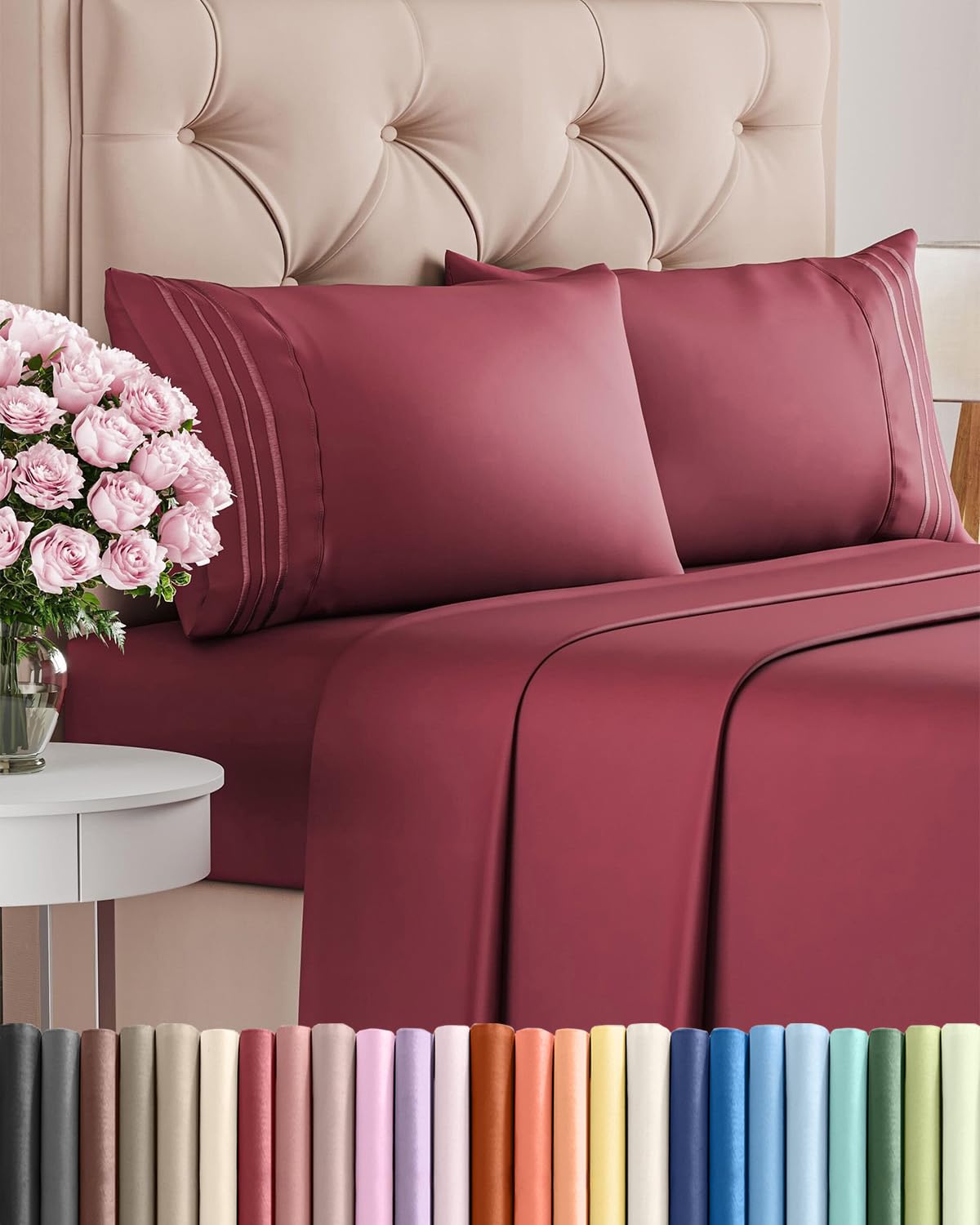 Full Size 4 Piece Sheet Set - Comfy Breathable & Cooling Sheets - Hotel Luxury Bed Sheets for Women & Men - Deep Pockets, Easy-Fit, Extra Soft & Wrinkle Free Sheets - Burgundy Oeko-Tex Bed Sheet Set