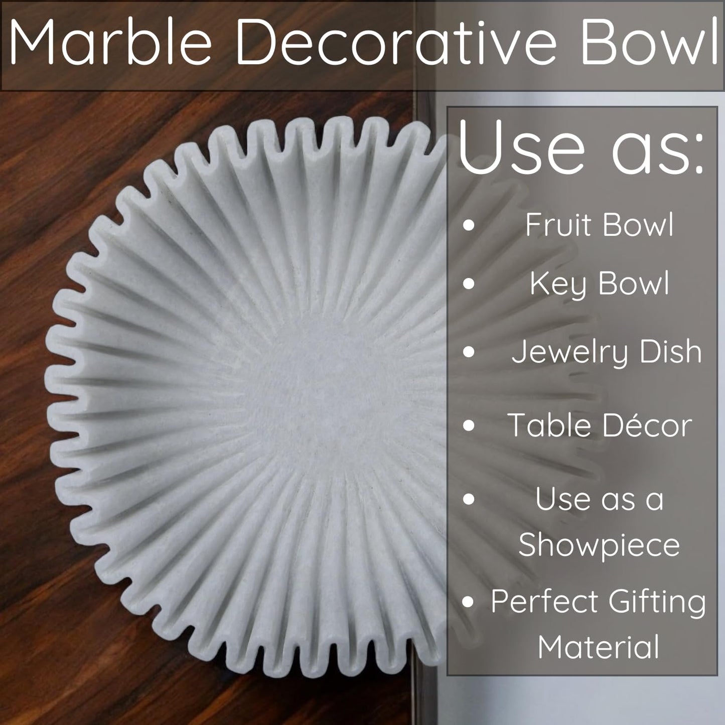 CRAFTFOBIA Marble Ruffle Bowl Handcrafted Decorative ScallopBowls - Antique Catchall Jewelry Dish Fruit Organizer for Home & Kitchen (6 inches)