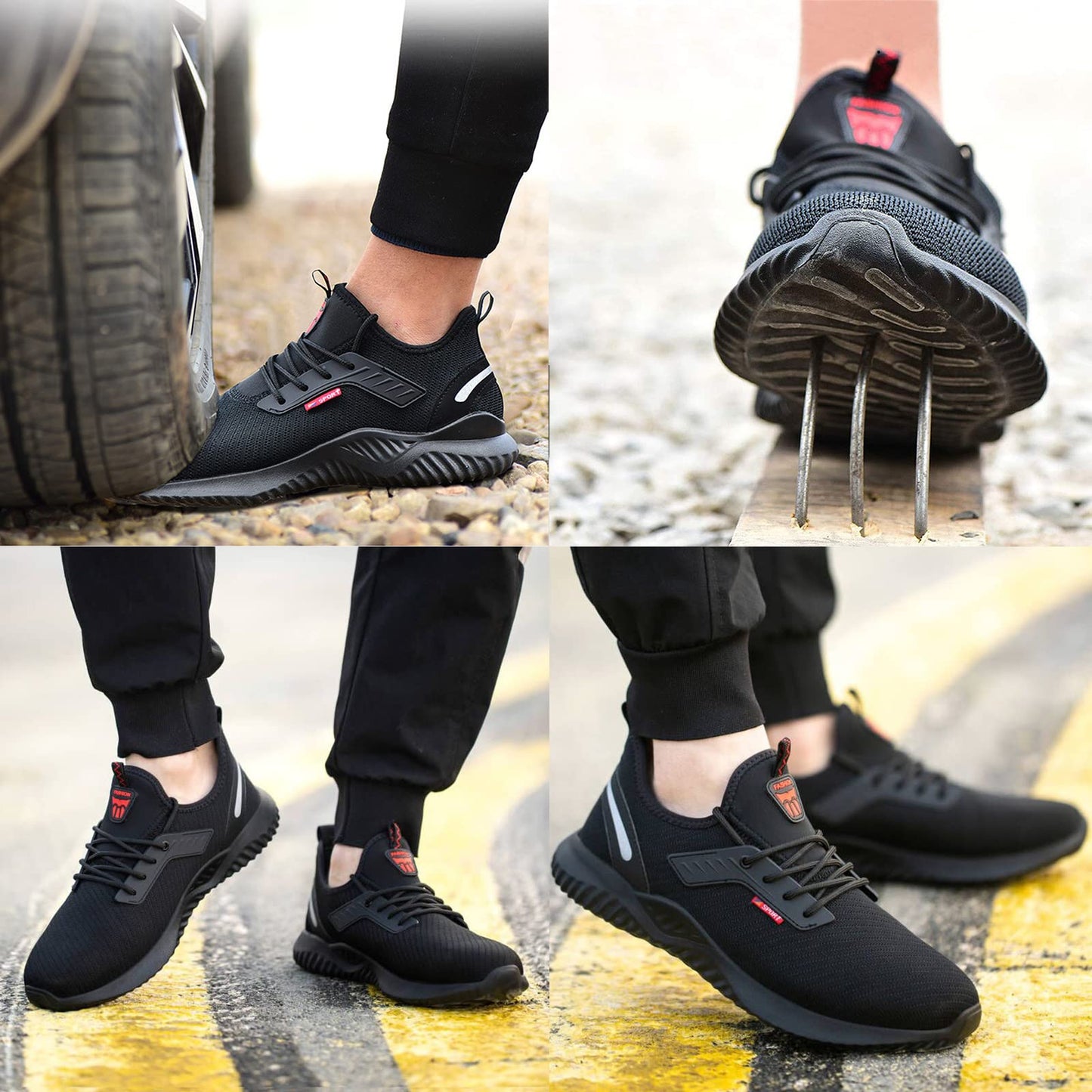 Safety Trainers Men Women Steel Toe Cap Trainers Lightweight Work Safety Shoes Breathable Non Slip Work Boots Black 10 UK