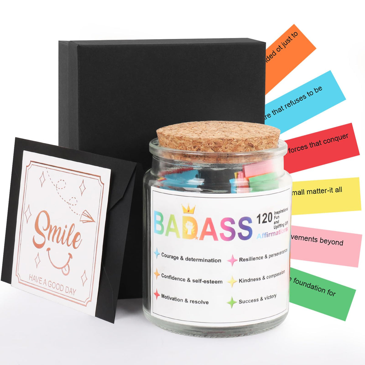 Badass Affirmations Jar, Badass Positive Affirmations Jar for Women - 120 Positive Affirmation Cards, Reusable Glass Motivational Gift for Mom, Friend, Coworker (Mother's Day, Christmas, Birthday)