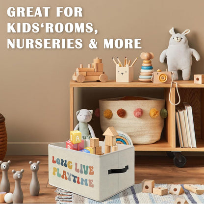 Dilemat Boho Long Live Playtime Toy Storage Bins Box, Playroom Decor,Foldable Collapsible Storage Basket Organizer for Toddler Nursery Room Bedroom Playroom Toys Books Clothes