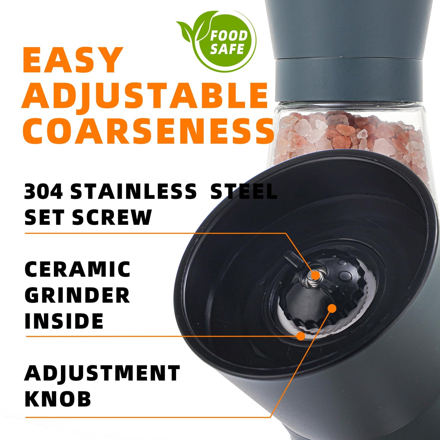 DAVIMADE Stone Blue Salt and Pepper Grinder Set of 2, Refillable & Adjustable Coarseness with Ceramic Blades，Premium Stainless Steel Hand Mills, Bonus Silicone Funnel