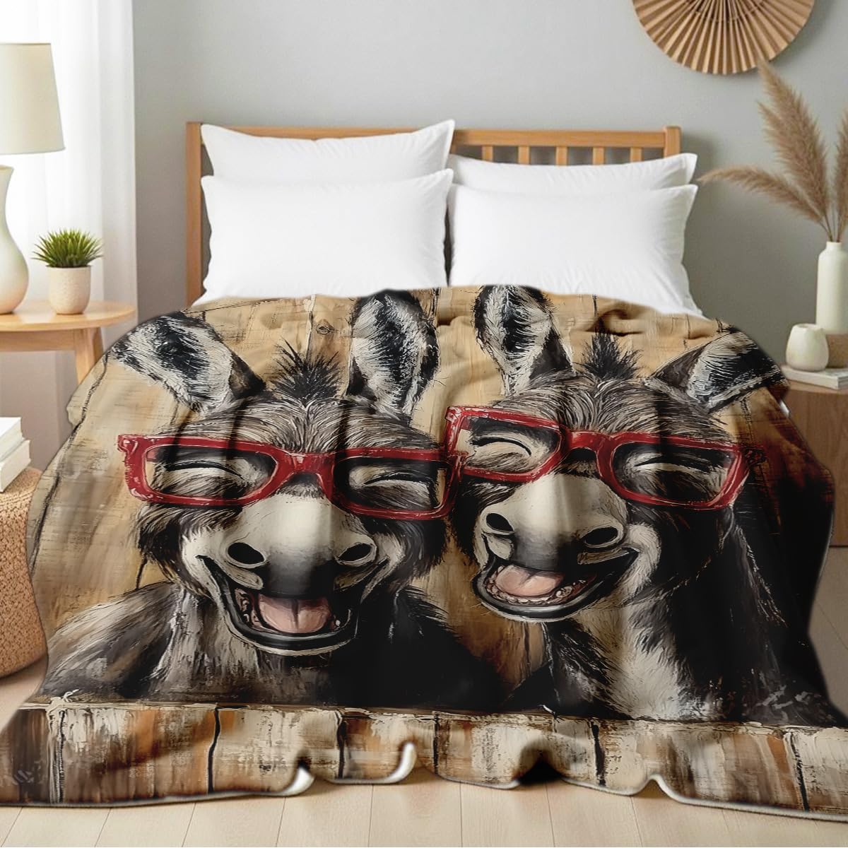 HUNXIAOJ Donkey Print Flannel Blanket Donkey Blanket Throw Funny Animal Bedding Couch Home Living Room Decor Gifts (49"x59")