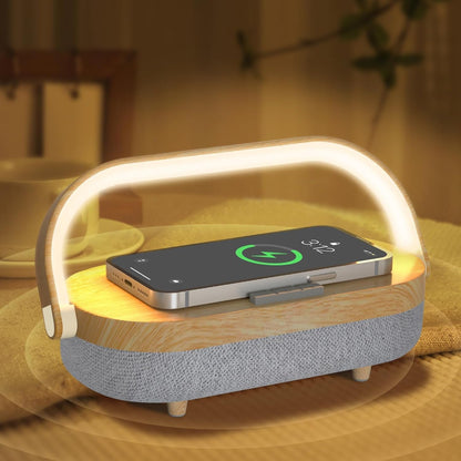 iGaur Nightstand Lamp with Wireless Charger,4 in 1 Touch Bedside Lamp Bluetooth Speaker,Portable Dimmable LED Night Light,Corporate Gifts Premium for Employees Clients,Birthday Gifts Women Wife Friend