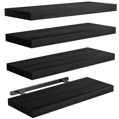 AMADA HOMEFURNISHING Floating Shelves, Paulownia Wood Wall Shelves for Bathroom/Living Room/Bedroom/Kitchen/Home Office, Natural Wood Floating Shelf for Home Storage & Organization, Set of 4, AMFS40B