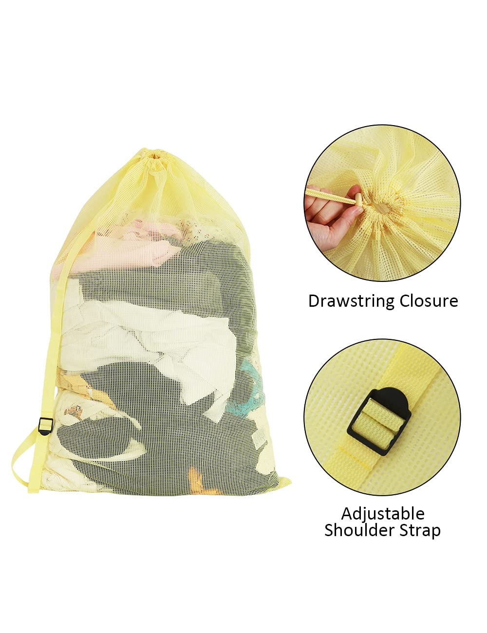 Mesh Laundry Bags with Adjustable Shoulder Strap, 24" x 36" Heavy Duty Nylon, Drawstring Closure, 3-Pack, Mixed Colors