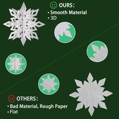24pcs 3D Snowflake Ornaments - 3 Sizes, Frozen Christmas & Baby Shower Decorations, White & Silvery