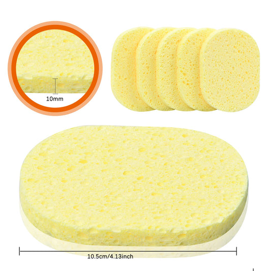 10 Pcs Cleansing Sponges for Face, Natural Cellulose Facial Sponges Exfoliating Large, Reusable Makeup Remover Sponge Pads, Face Wash Sponges for Cleaning Cosmetic Spa Mask, Non-Irritating (Yellow)