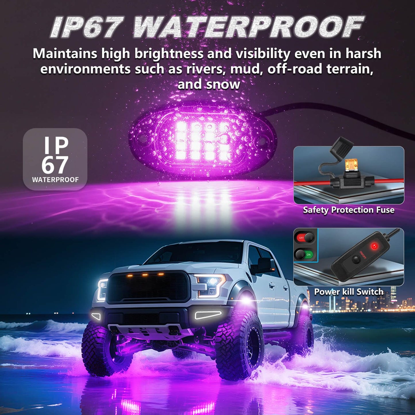 LD DARKEAGLE 8Pods RGB LED Rock Lights for Jeep Trucks Golf Cart ATV UTV RZR SUV Offroad, Multicolor Underglow Light Kit with APP/RF Remote Dual Zone Neon Vehicle Accent Underbody Light 12V Waterproof