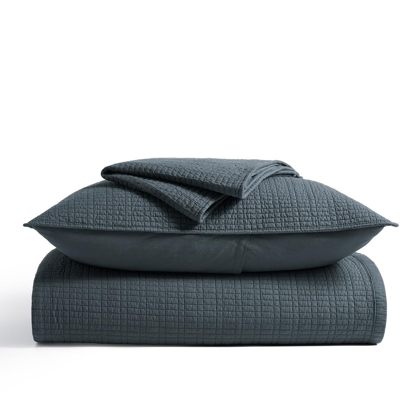 EverGrace 100% Cotton Quilt King Size, Pre-Washed Modern Grid Stitch Lightweight Bedspread Coverlet for All Season, Oversized 3-Piece Bedding Set with 2 Pillow Shams, Midnight Blue