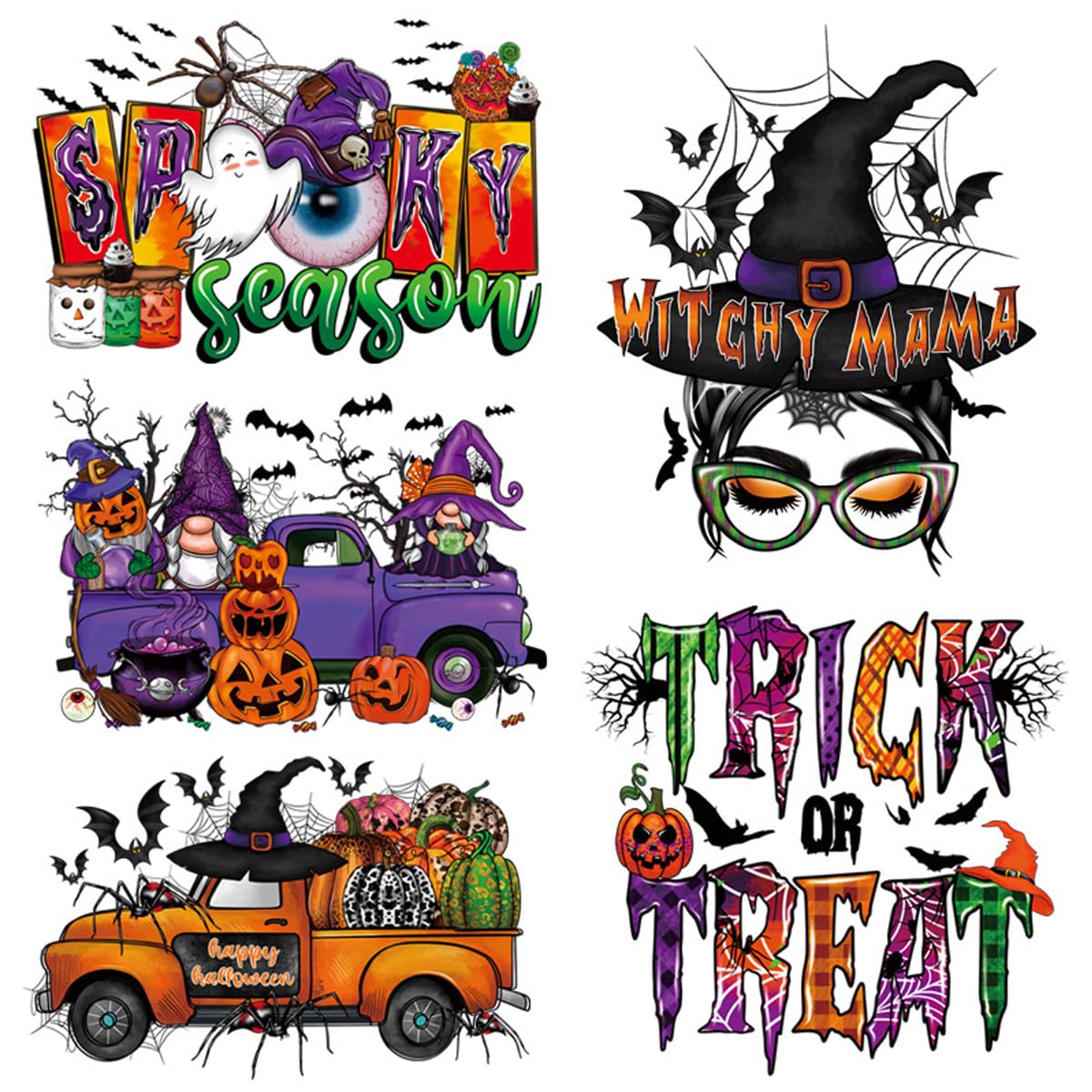 5 Sheets Halloween Iron on Patches Iron on Decals for Clothing Halloween Decorative Patches Heat Transfer Stickers Cute Iron on Vinyl for T-Shirt Pillow Covers Bags Clothes DIY Decorations