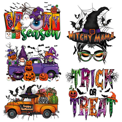 5 Sheets Halloween Iron on Patches Iron on Decals for Clothing Halloween Decorative Patches Heat Transfer Stickers Cute Iron on Vinyl for T-Shirt Pillow Covers Bags Clothes DIY Decorations