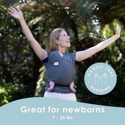 Sleepy Wrap Baby Carrier Newborn to Toddler - Hands-Free Baby Wrap Carrier - Stretchy & Ergonomic Baby Wraps Carrier - Lightweight Baby Carrier Wrap 7-35 lbs / 3-15 kg (Dark Grey)