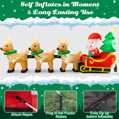 Sizonjoy Outdoor Christmas Inflatables Decorations,13 FT Lighted Christmas Inflatables Santa Claus on Sleigh with 3 Reindeer & Christmas Tree for Indoor Outdoor Home Holiday Yard Decorations