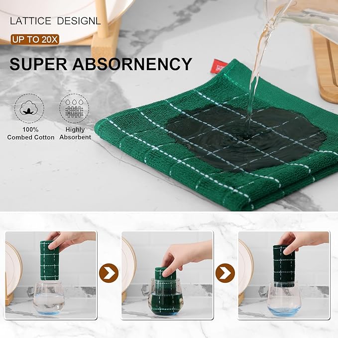 Mordimy 100% Cotton Terry Cloth Dish Cloths, Soft and Absorbent Checkered Dish