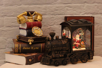 GenSwin Music Lighted Train Snow Globe Lantern Water Snowing Glittering Battery Operated with Timer, Christmas Santa Claus Musical Lighted Home Decoration and Gift(Copper)