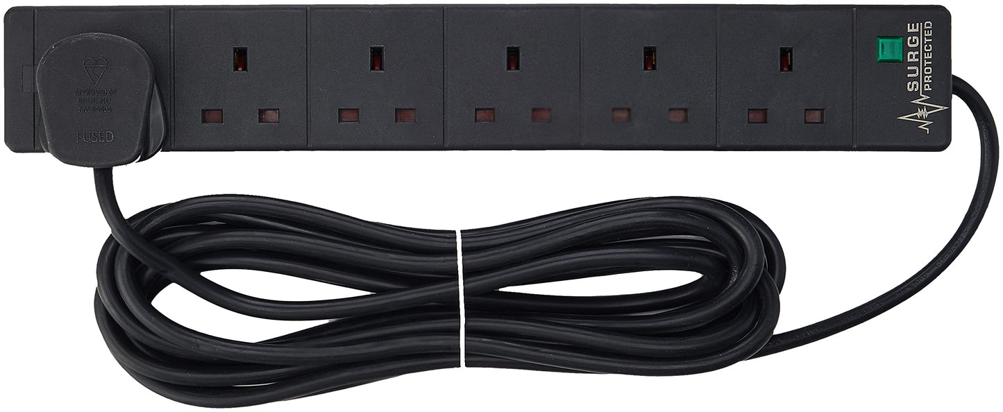 PRO ELEC PELB1755 6 Gang Extension Lead with Surge Protection Black, 5m